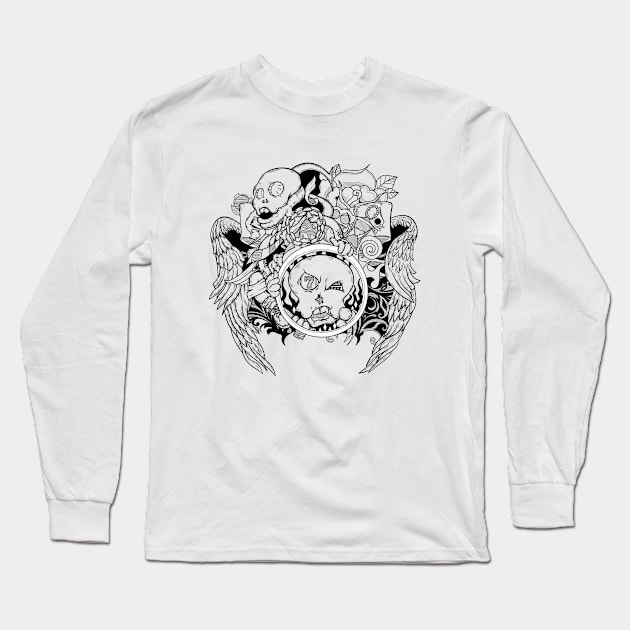 Dope skull characters with wings inking illustration Long Sleeve T-Shirt by slluks_shop